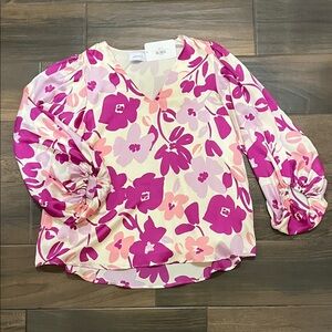 Adrienne Pink and Cream Floral Blouse